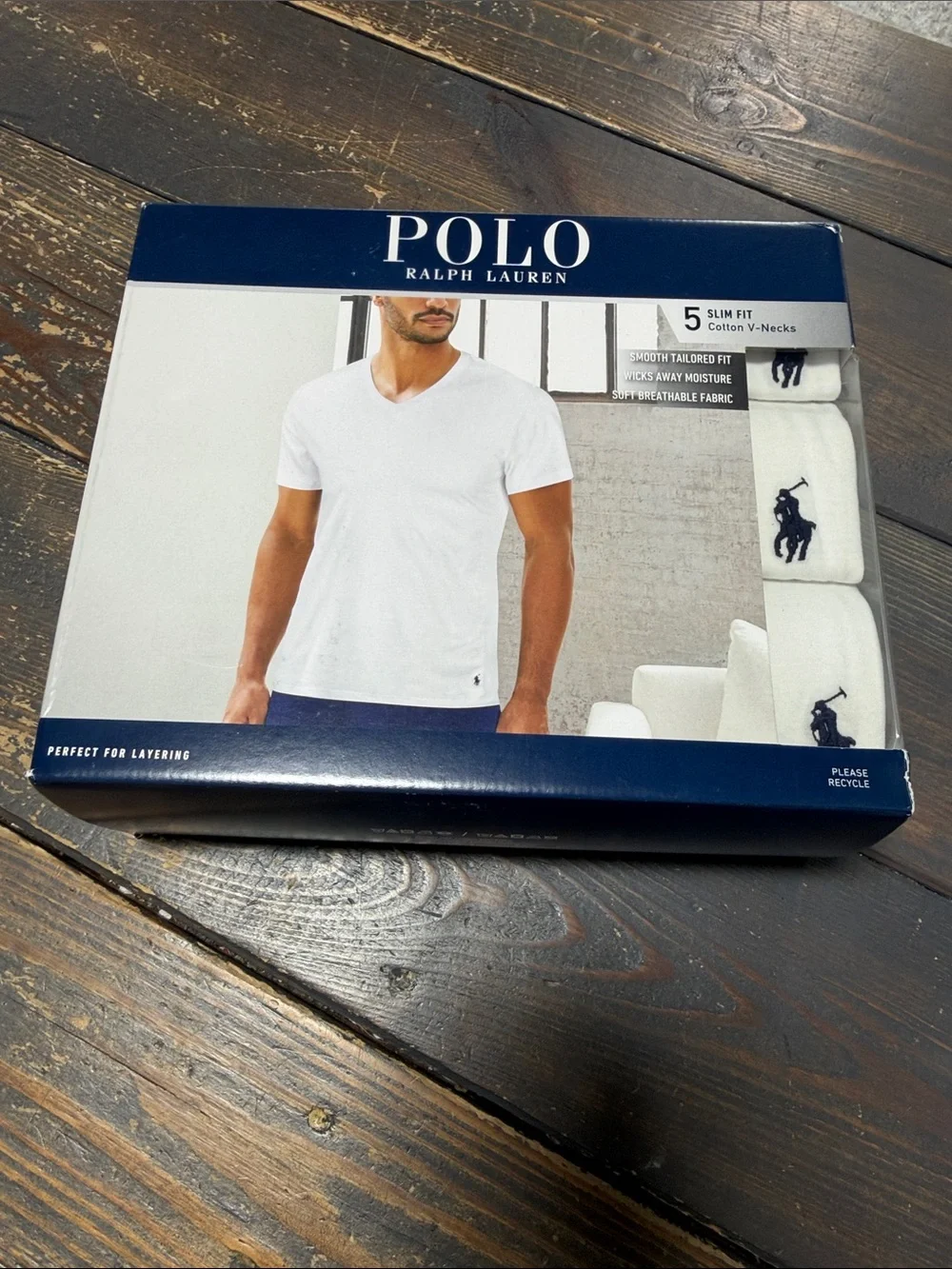 Polo by Ralph Lauren Men’s Slim Fit V-Neck Undershirt, Pack of 5 - Size L